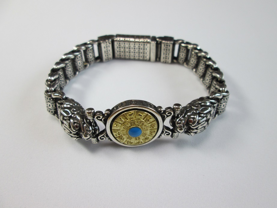 ブレスレット シルバー ひきゅう 貔貅 六字真言 マントラ サンスクリット ルーレット 財運 幸運 お守り ヴィンテージ風 かっこいい_画像1