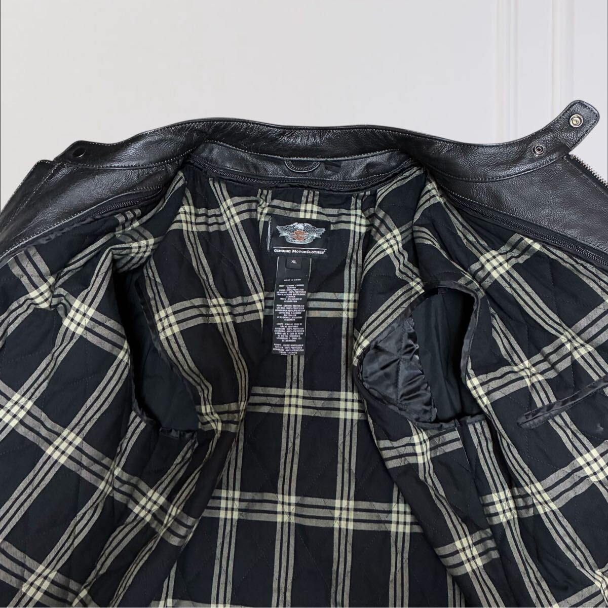 【美品/XL】Harley-Davidson ハーレーダビッドソン メンズ デカロゴ シングルライダース ライナー付 レザージャケット 牛革 ブラック 黒 _画像4