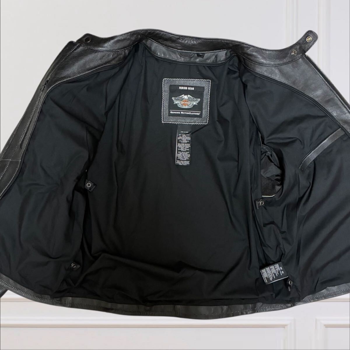 【美品/XL】Harley-Davidson ハーレーダビッドソン メンズ デカロゴ シングルライダース ライナー付 レザージャケット 牛革 ブラック 黒 _画像5