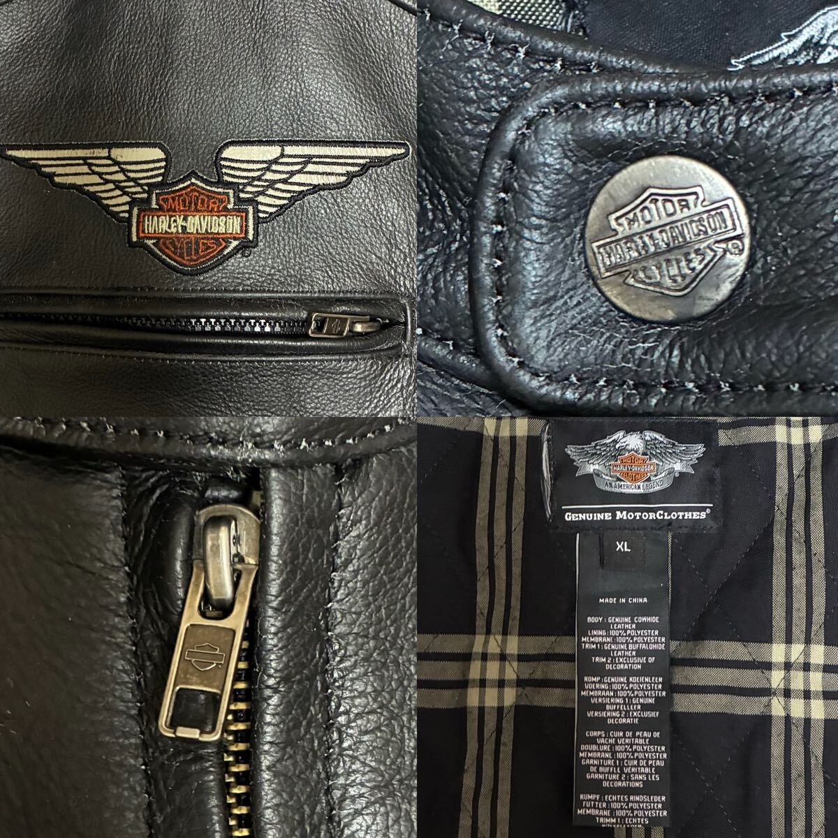 【美品/XL】Harley-Davidson ハーレーダビッドソン メンズ デカロゴ シングルライダース ライナー付 レザージャケット 牛革 ブラック 黒 _画像8