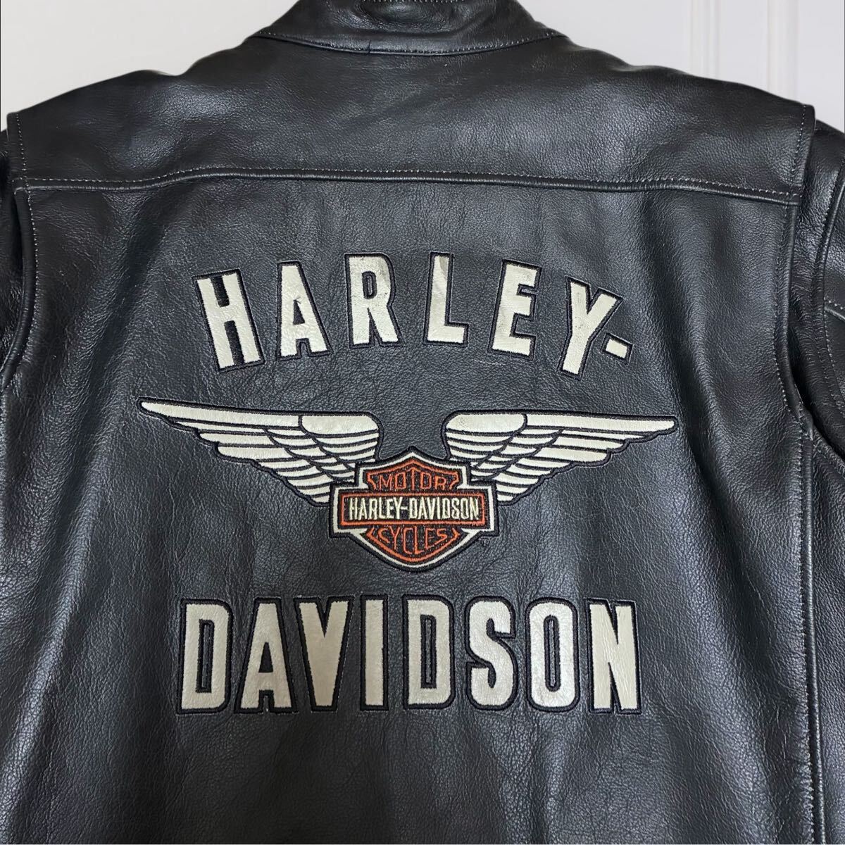 【美品/XL】Harley-Davidson ハーレーダビッドソン メンズ デカロゴ シングルライダース ライナー付 レザージャケット 牛革 ブラック 黒 _画像10