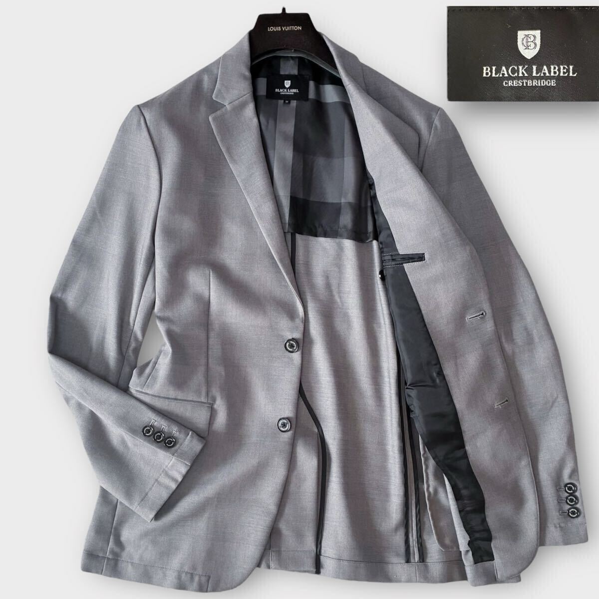 BLACK LABEL ブラックレーベル クレストブリッジ メンズ テーラードジャケット ビジネス メガチェック柄 シャドー アンコン M グレー 灰色_画像1