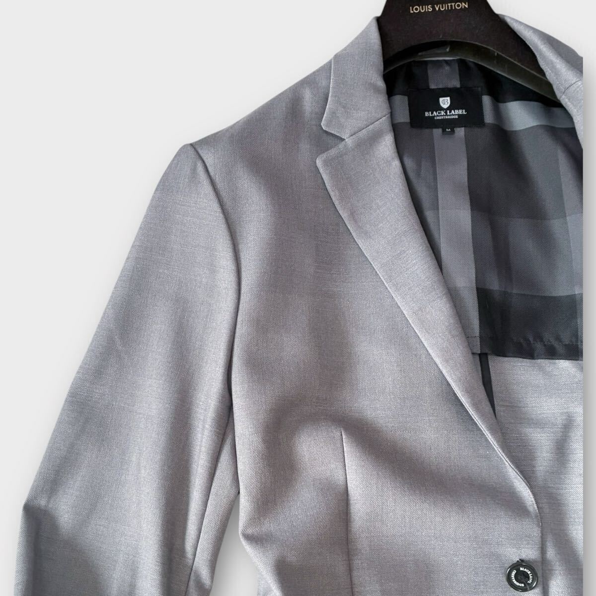 BLACK LABEL ブラックレーベル クレストブリッジ メンズ テーラードジャケット ビジネス メガチェック柄 シャドー アンコン M グレー 灰色_画像3