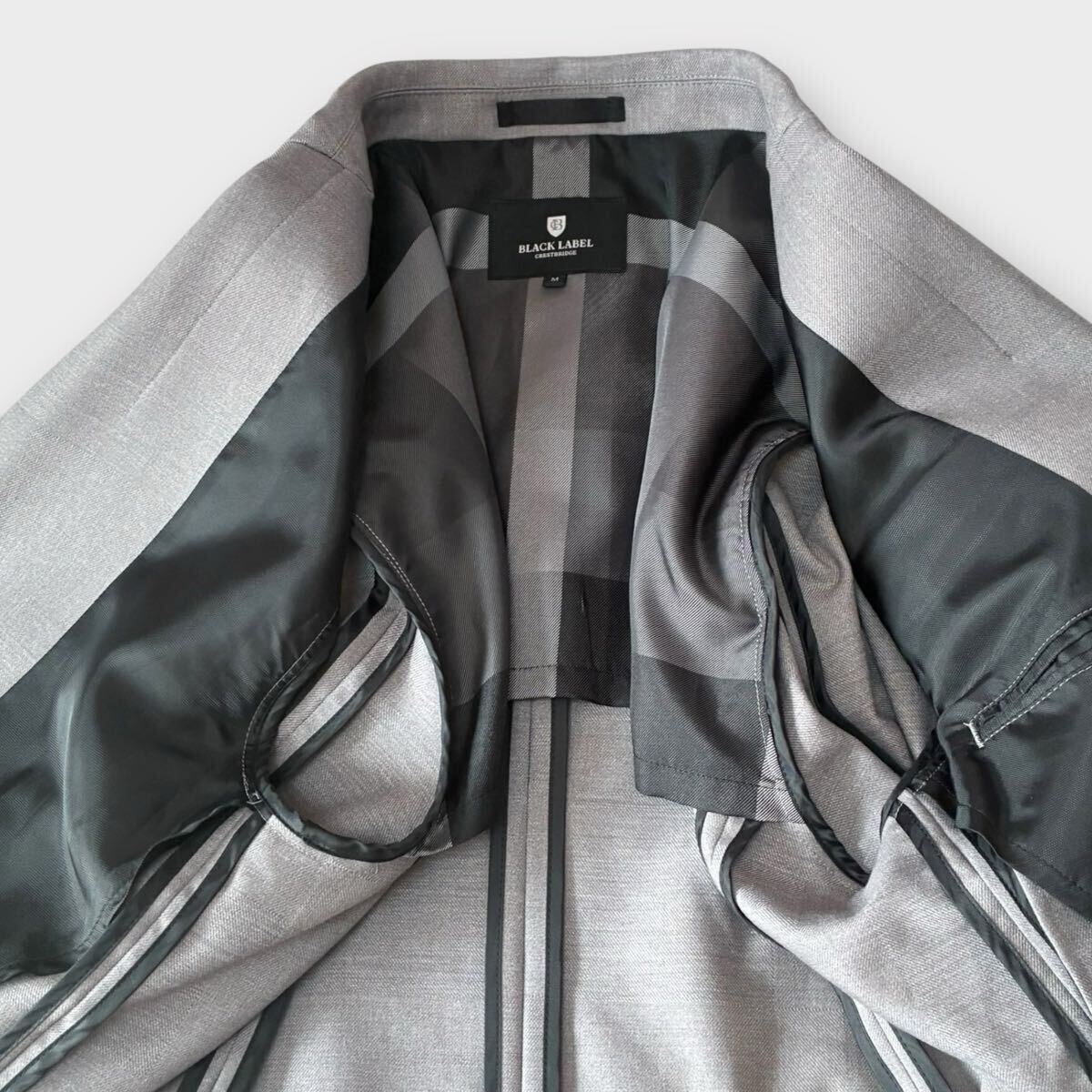BLACK LABEL ブラックレーベル クレストブリッジ メンズ テーラードジャケット ビジネス メガチェック柄 シャドー アンコン M グレー 灰色_画像6