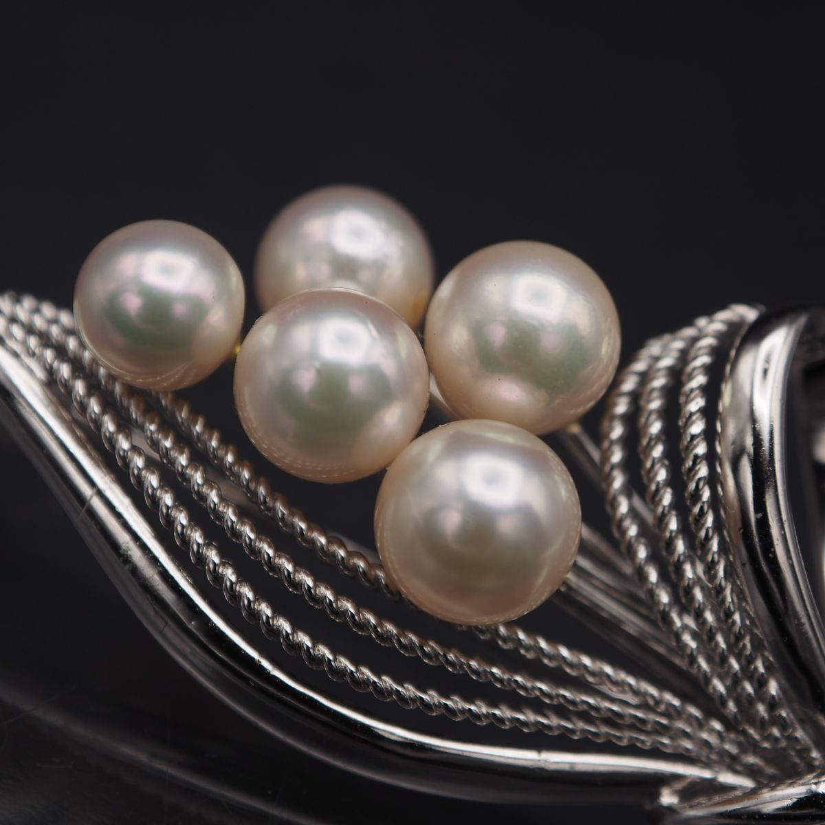 G637 本真珠 5.6-6.7mm5珠 パール SILVER刻印 ブローチ デザイン シルバー コサージュ 6月誕生石_画像8