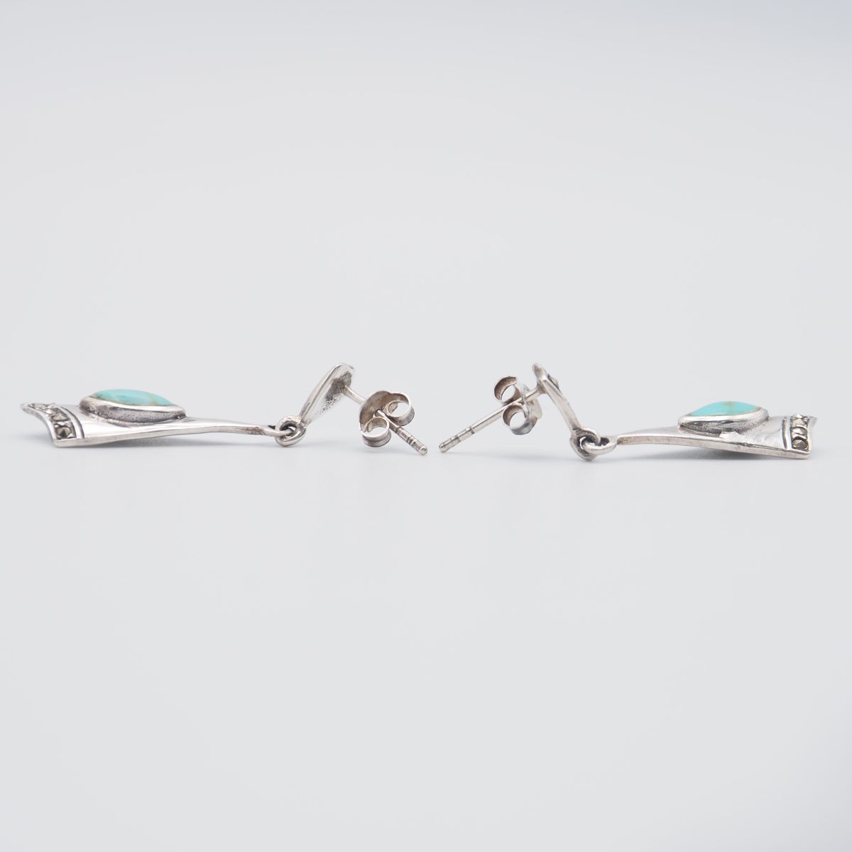 G836 ターコイズ トルコ石 925刻印 ピアス マーカサイト マルカジット デザイン シルバー ヴィンテージ 12月誕生石_画像3