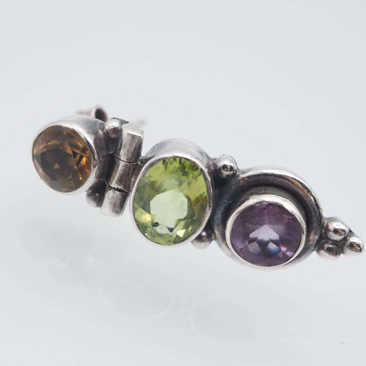 G820 シトリン ペリドット アメジスト 925刻印 ピアス 片耳のみ スウィング デザイン シルバー ヴィンテージ 2月 8月 11月誕生石_画像2