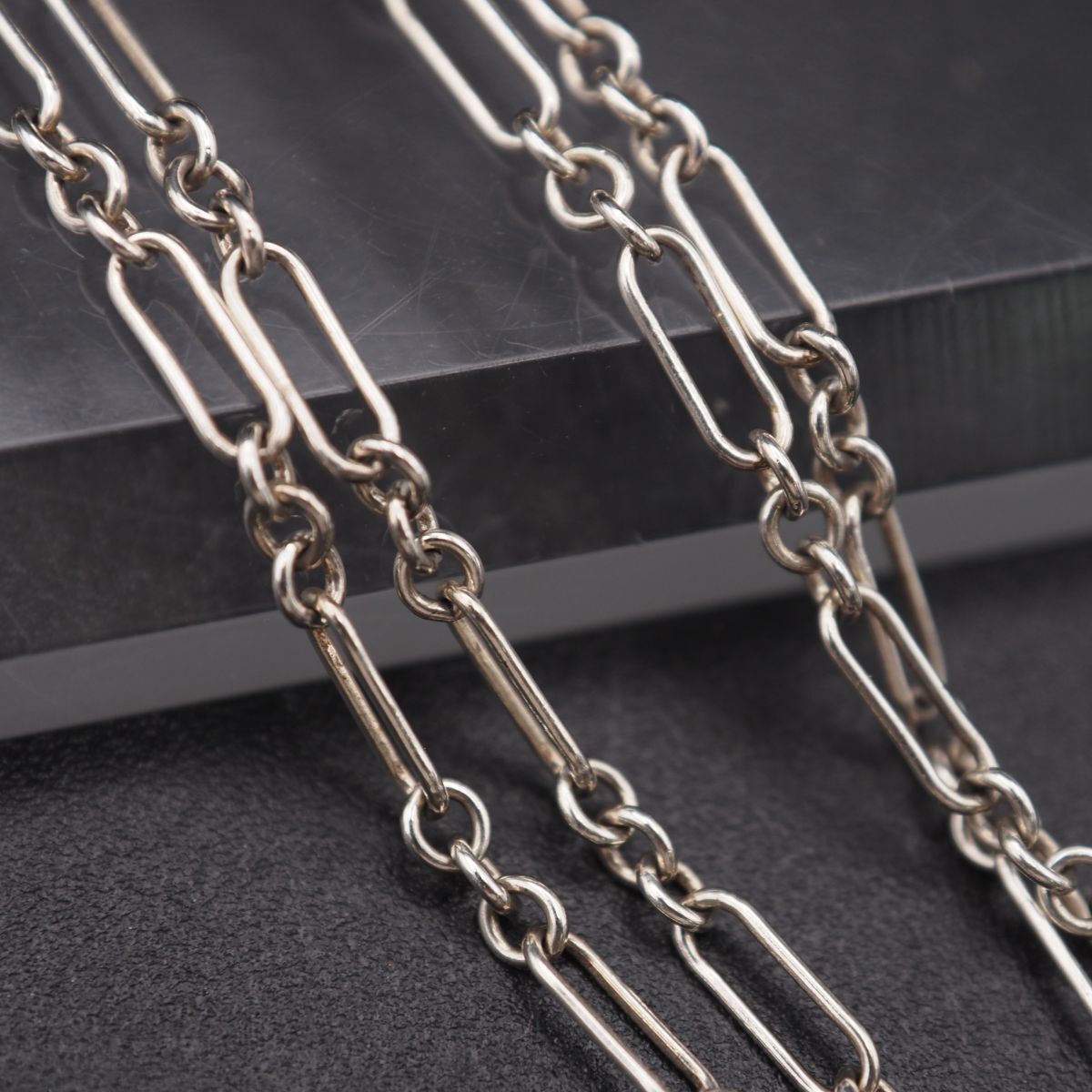 H157 ヴィンテージ STERLING SV刻印 ブレスレット 2連 チェーン デザイン シルバー_画像4