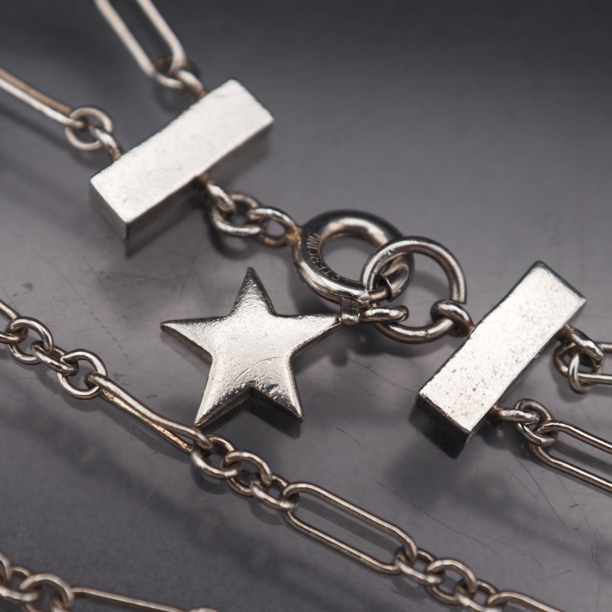 H157 ヴィンテージ STERLING SV刻印 ブレスレット 2連 チェーン デザイン シルバー_画像6