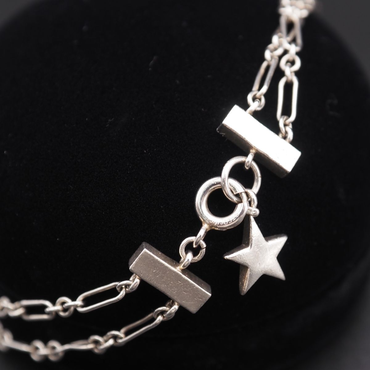 H157 ヴィンテージ STERLING SV刻印 ブレスレット 2連 チェーン デザイン シルバー_画像8