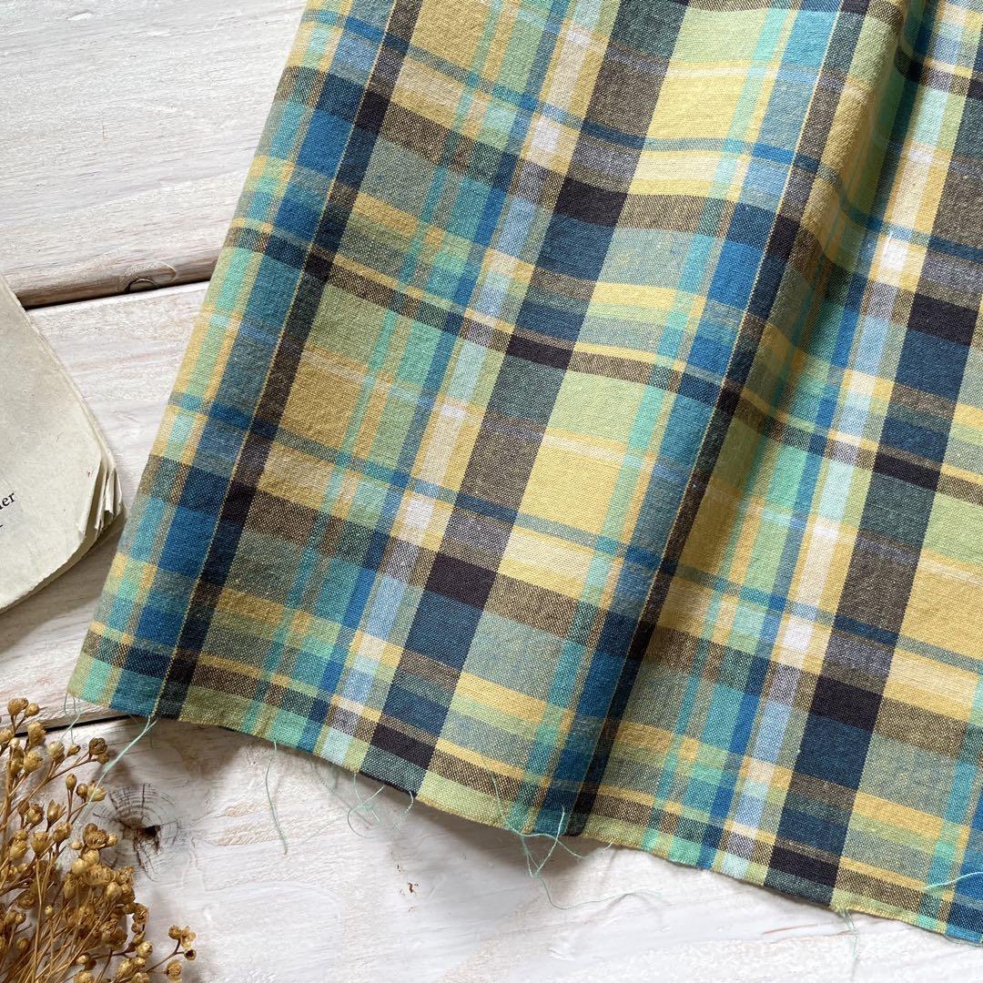 ■0.5m■延長可能■コットンチェック◇イエローXブルー系_画像1