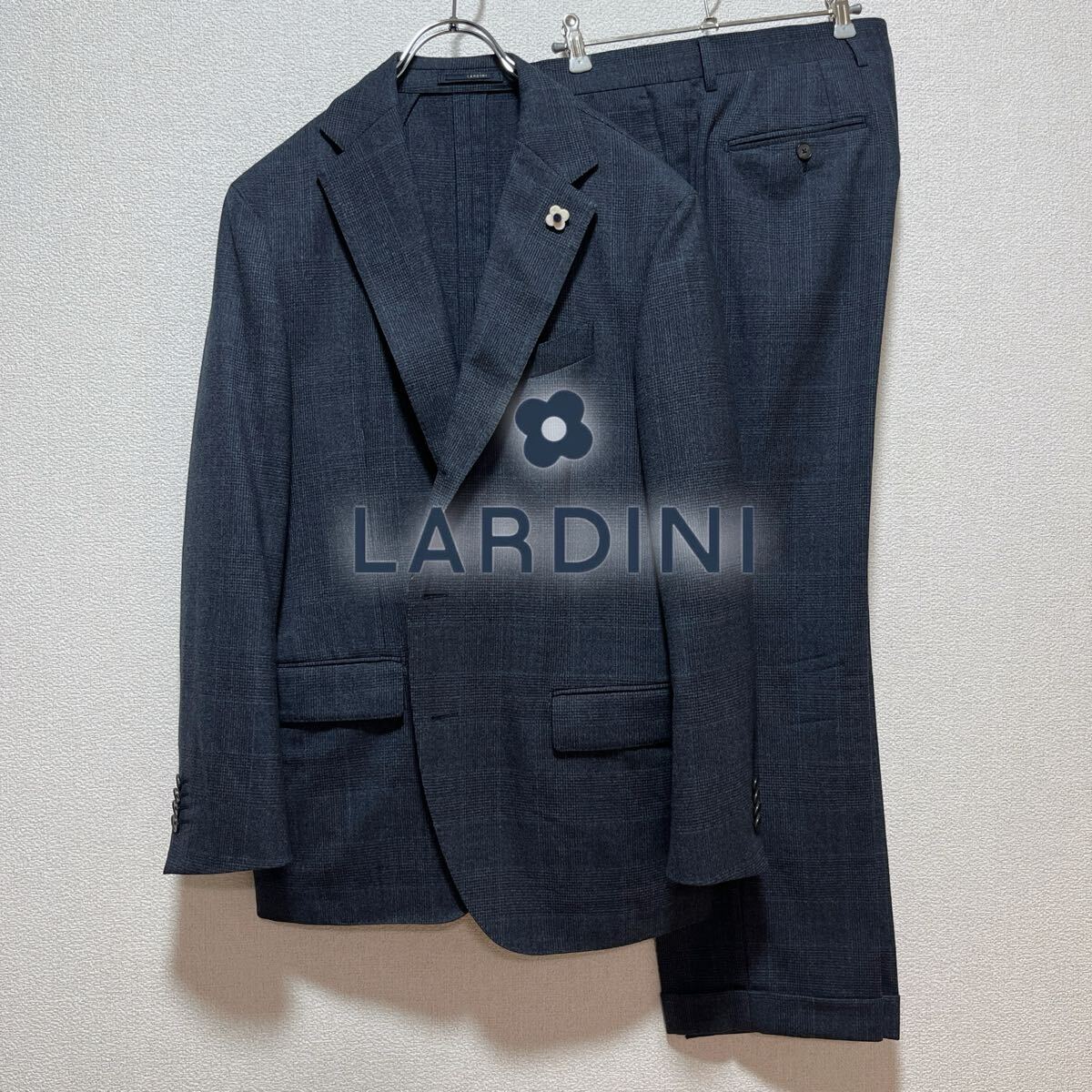 【未使用級】LARDINI グレンチェック セットアップスーツ ネイビー 50_画像1