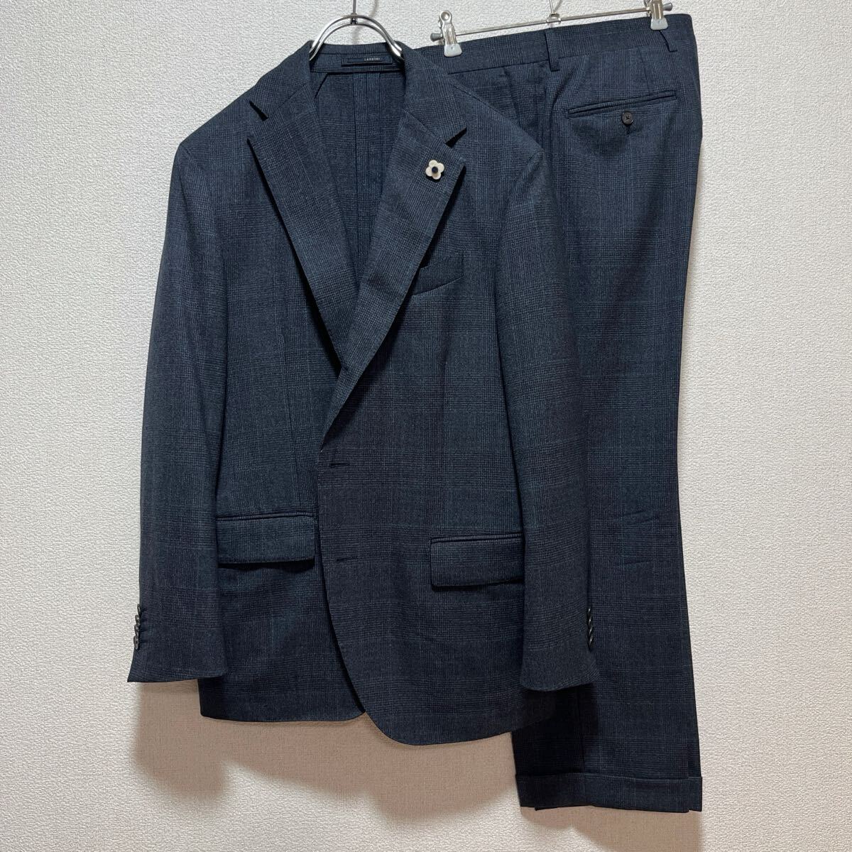 【未使用級】LARDINI グレンチェック セットアップスーツ ネイビー 50_画像2