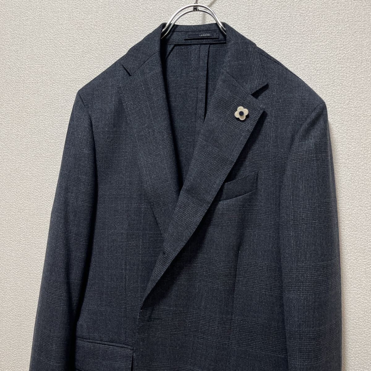 【未使用級】LARDINI グレンチェック セットアップスーツ ネイビー 50_画像4