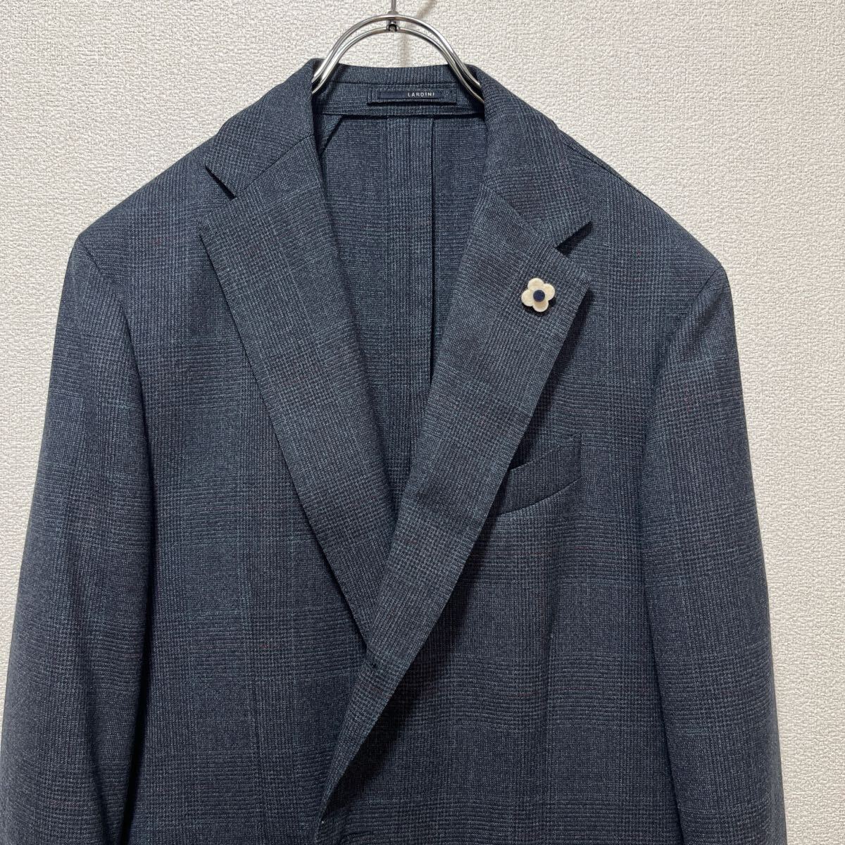 【未使用級】LARDINI グレンチェック セットアップスーツ ネイビー 50_画像5