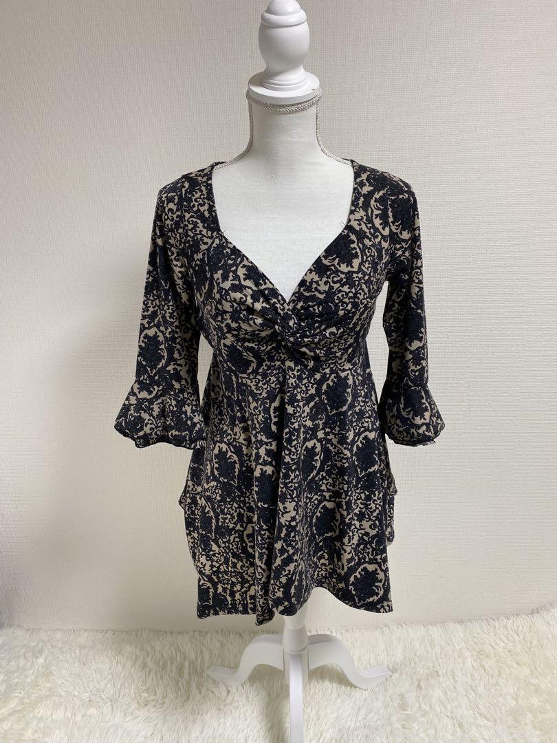 754花柄 七分袖 Vネックワンピースカジュアルファッション_画像2