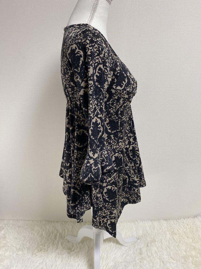 754花柄 七分袖 Vネックワンピースカジュアルファッション_画像3