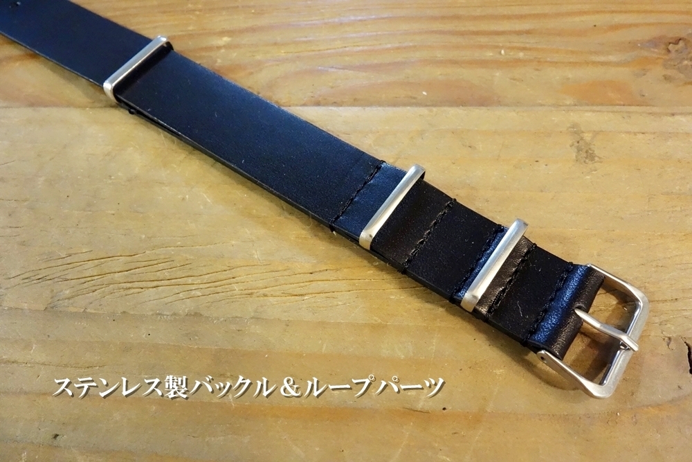 ◆Leather NATO G10Strap◆高品質国産本牛革カーフレザー BLACK 19mm Custom Order(BUCKLE COLOR) 強撥水 日本製 受注生産 黒 腕時計ベルト_画像3