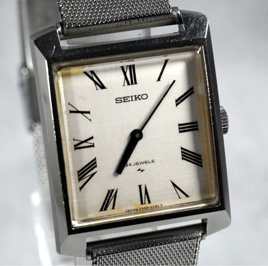 1円 スタート SEIKO セイコー シャリオ ローマン レクタンギュラー メンズ 腕時計 稼働品 手巻き vintage antique wacth 1スタ_画像1
