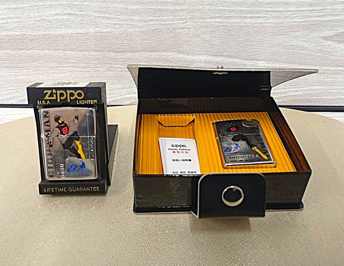 [250928-9M]【限定／箱付/未着火】ZIPPO エイトマン EIGHTMAN 2種 シリアル有 平井和正 寺田ヒロオ テクノマックス 限定BOX灰皿欠品_画像1