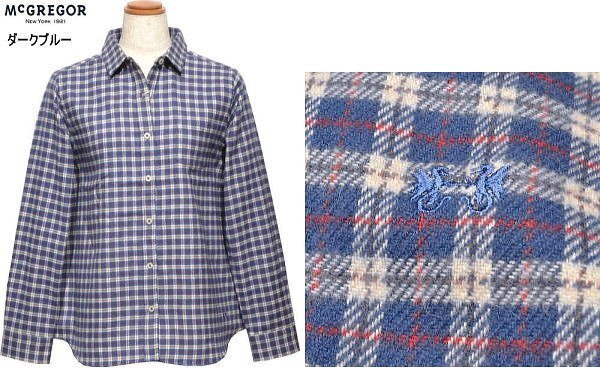 【ダークブルー L】 マクレガー 長袖シャツ レディース 311174801 起毛 ブラウス ネルシャツ McGREGOR_画像3