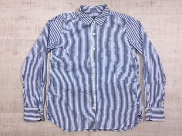 無印良品 良品計画 MUJI トラッド ベーシック ロンドンストライプ 長袖シャツ ブラウス レディース コットン100% M 青白_画像1