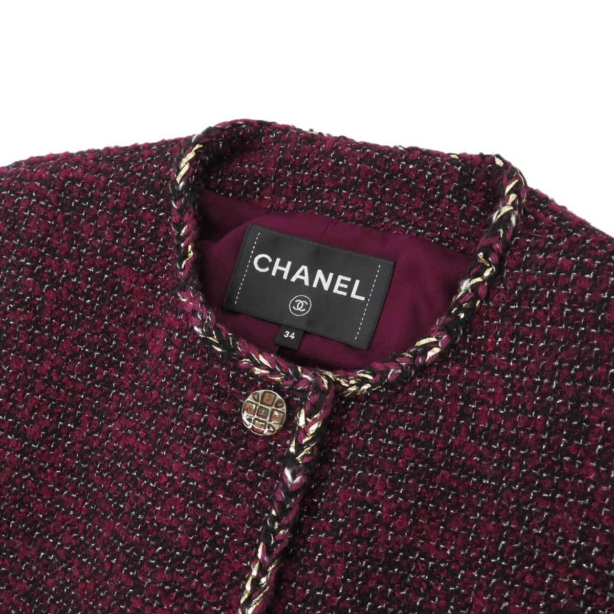シャネル ココマーク ツイード ジャケット P73202V62315 レディース ボルドー ブラック 他 CHANEL 中古 【アパレル・小物】_画像3