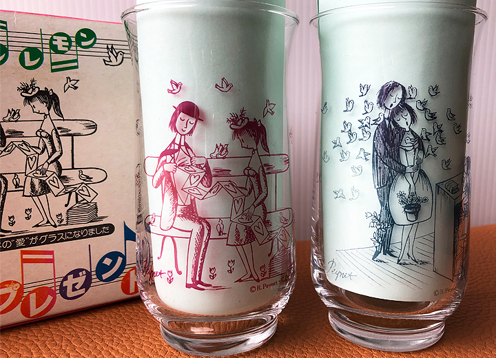 キリンレモン レイモン・ペイネ ペアグラス 箱付 昭和レトロ 非売品 ノベルティ レトログラス　_画像2