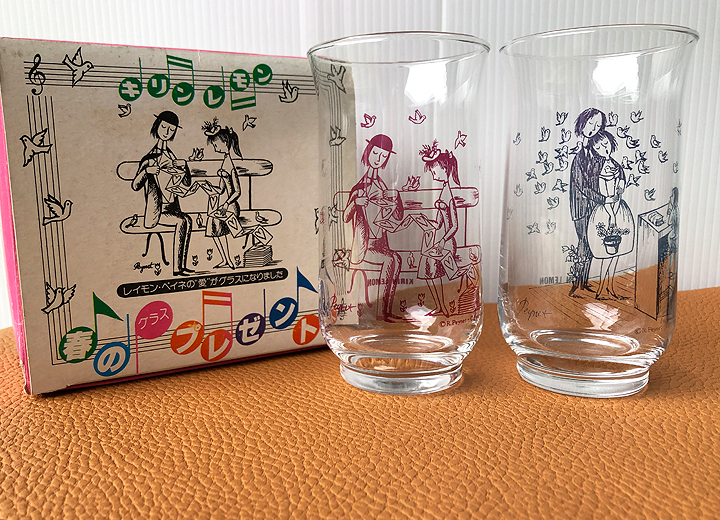 キリンレモン レイモン・ペイネ ペアグラス 箱付 昭和レトロ 非売品 ノベルティ レトログラス　_画像1