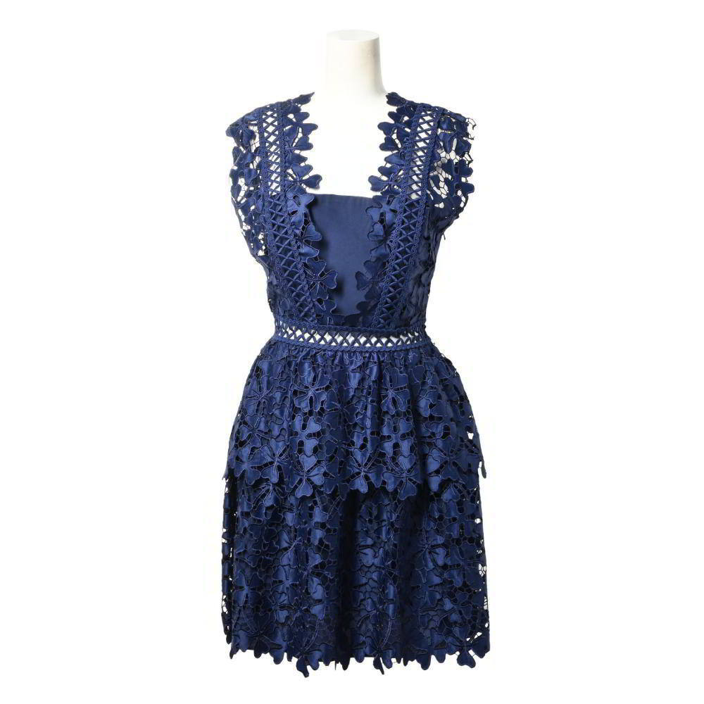未使用 SELF PORTRAIT クローバー刺繍 レース ドレス UK6 ネイビー セルフポートレイト KL4QHSQU82_画像1