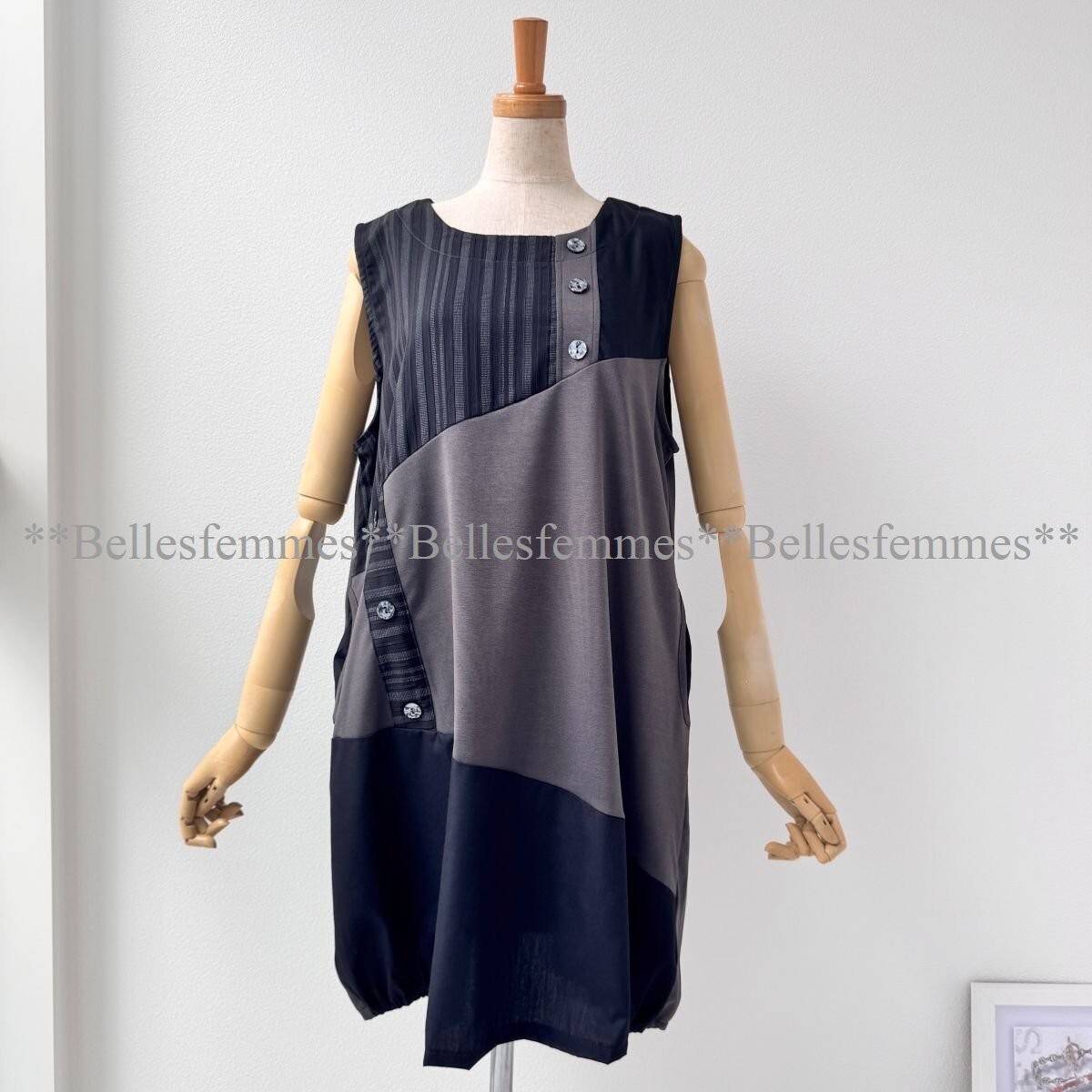 ★送料185円★秋新作 新品 レイヤードベスト 異素材mix チュニック 841 グレーM~L_画像6