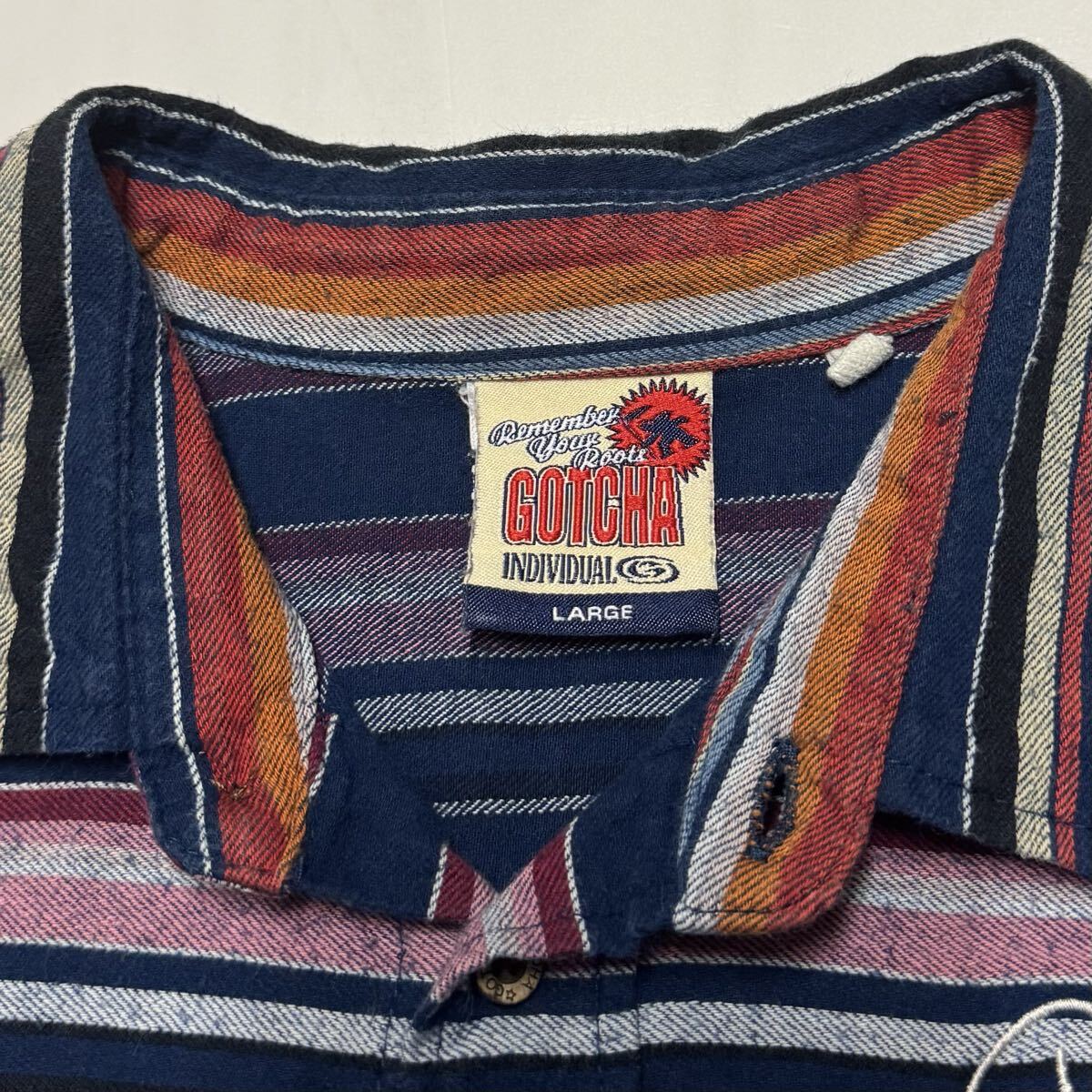 GOTCHA ガッチャ 長袖シャツ ネルシャツ ボーダー 刺繍 L_画像4