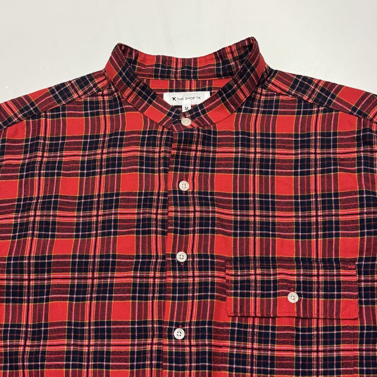THE SHOP TK ザ ショップ ティーケー 長袖バンドカラーシャツ ネルシャツ チェック M_画像3