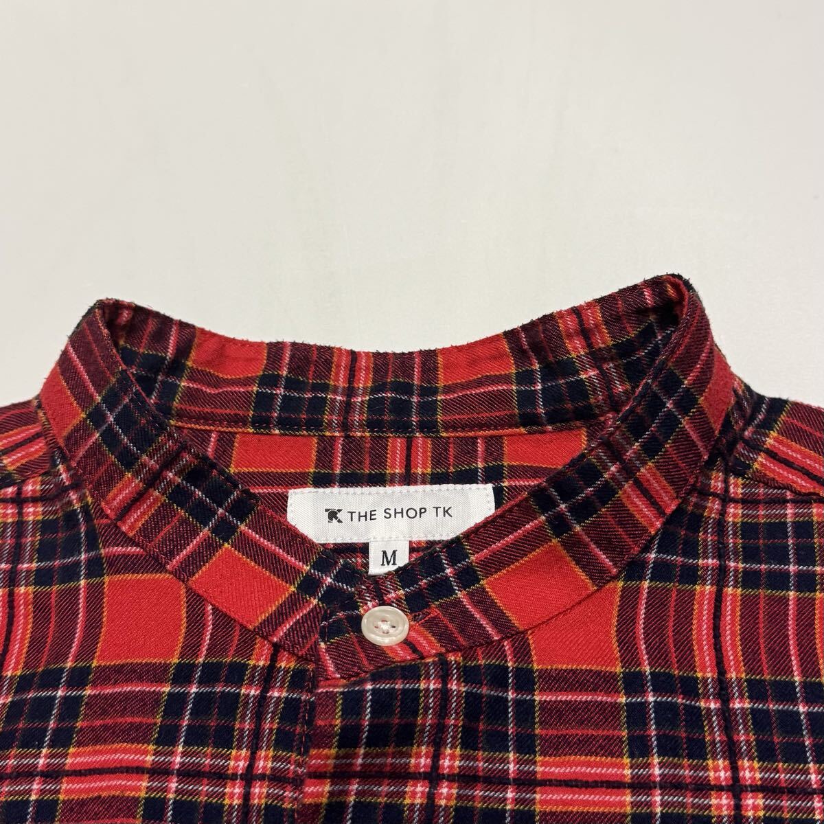 THE SHOP TK ザ ショップ ティーケー 長袖バンドカラーシャツ ネルシャツ チェック M_画像4
