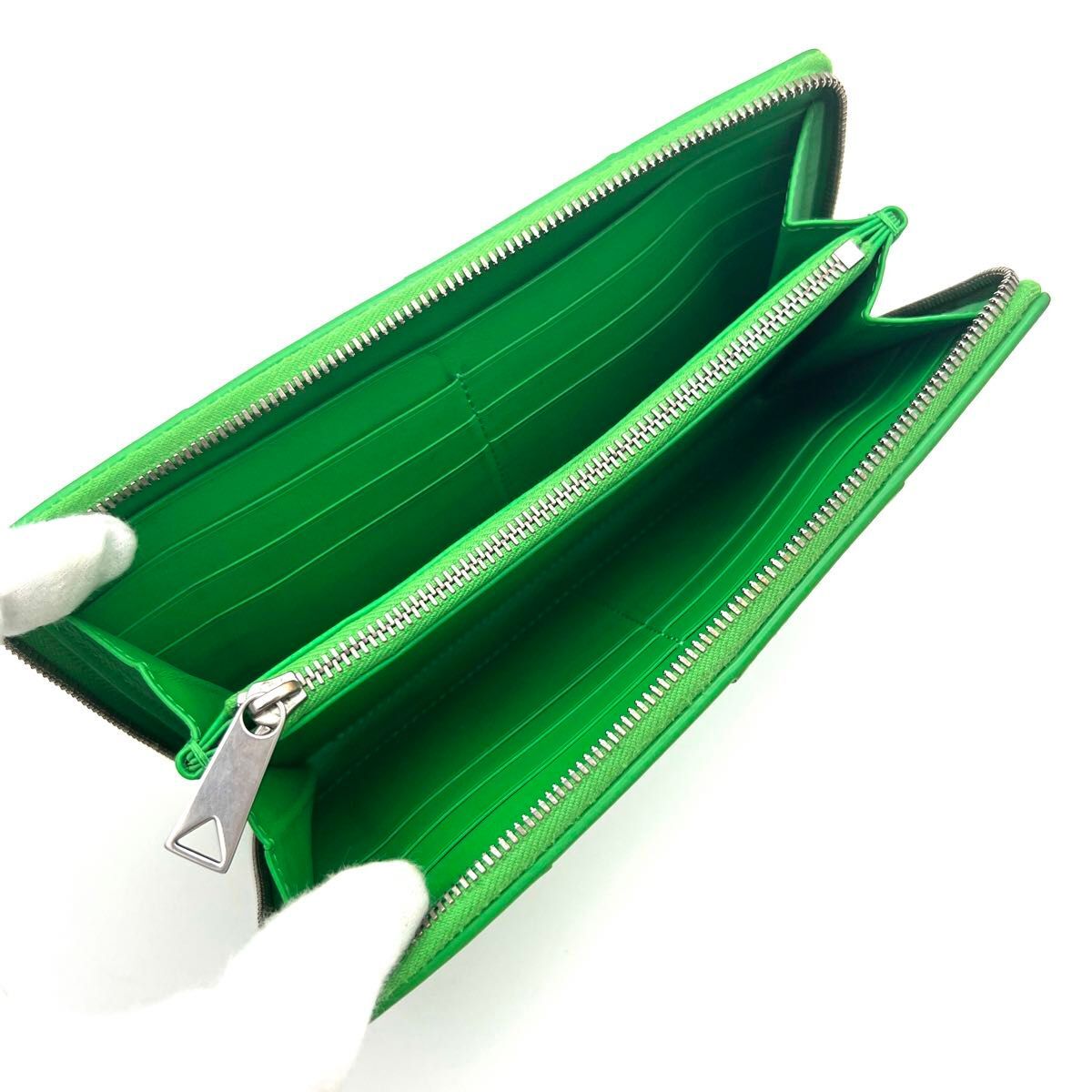 ボッテガヴェネタ マキシイントレチャート カセット レザー ラウンドジップウォレット ラウンドファスナー グリーン(緑) 長財布 A597_画像3