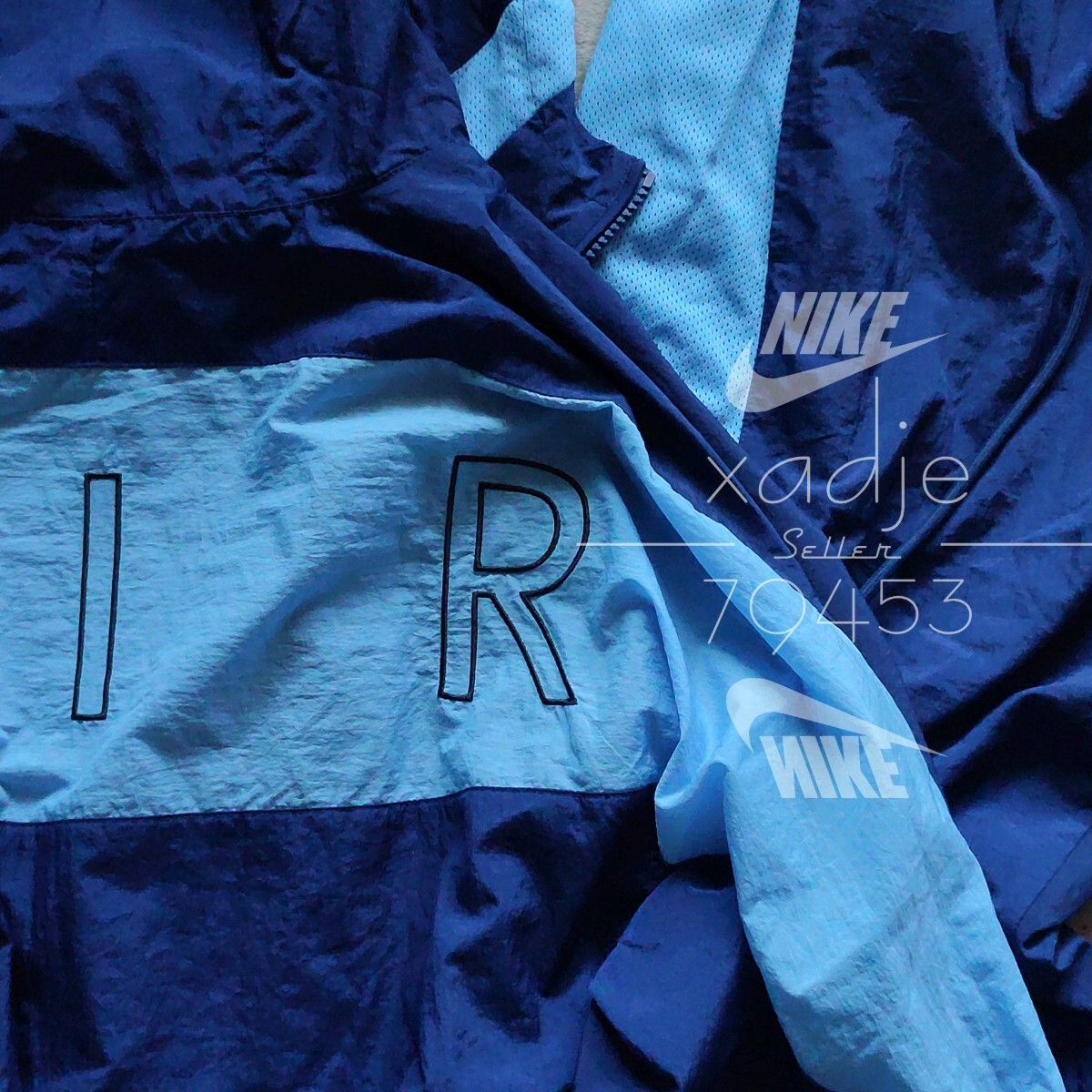 新品 正規品 NIKE AIR ナイキ 上下セット ナイロン パーカー パンツ セットアップ 紺 ネイビー 水色 裏地メッシュ 定価26070円 2XL XXL_画像3
