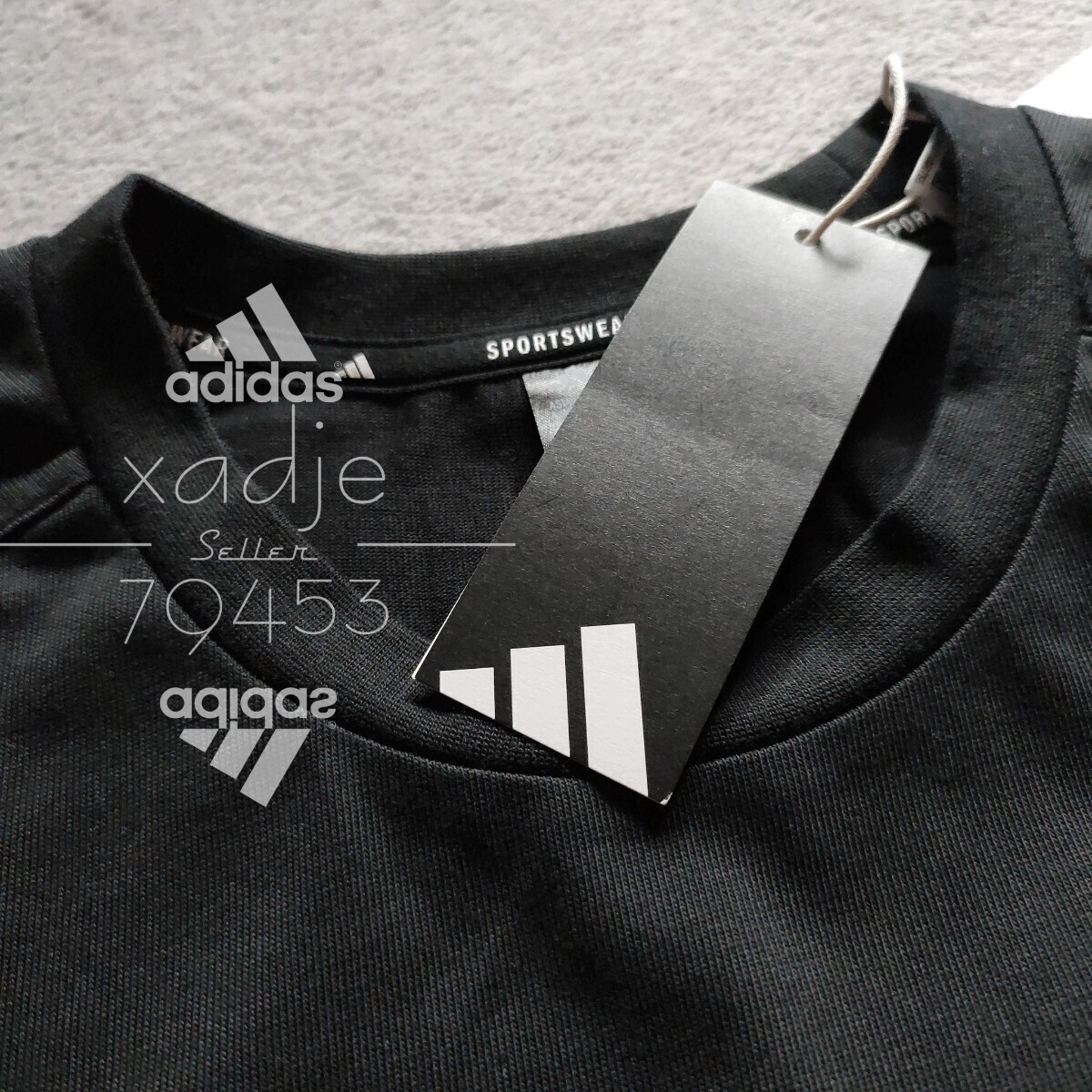 新品 正規品 adidas アディダス 2枚セット 長袖 ロンT 両面 プリント 黒 ブラック 白 ホワイト THREE STRIPES 25新作 定価11000円 L_画像7