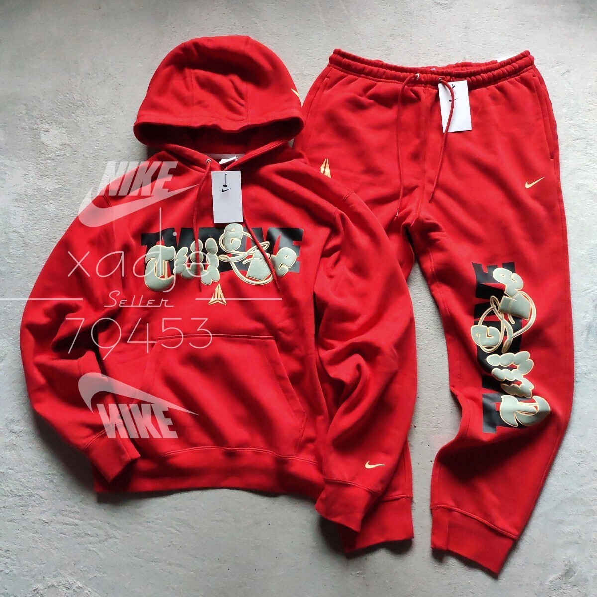 新品 正規品 NIKE ナイキ 上下セット グラフィック プリント スウェット パーカー パンツ セットアップ 定価20020円 赤 レッド 裏起毛 L_画像1