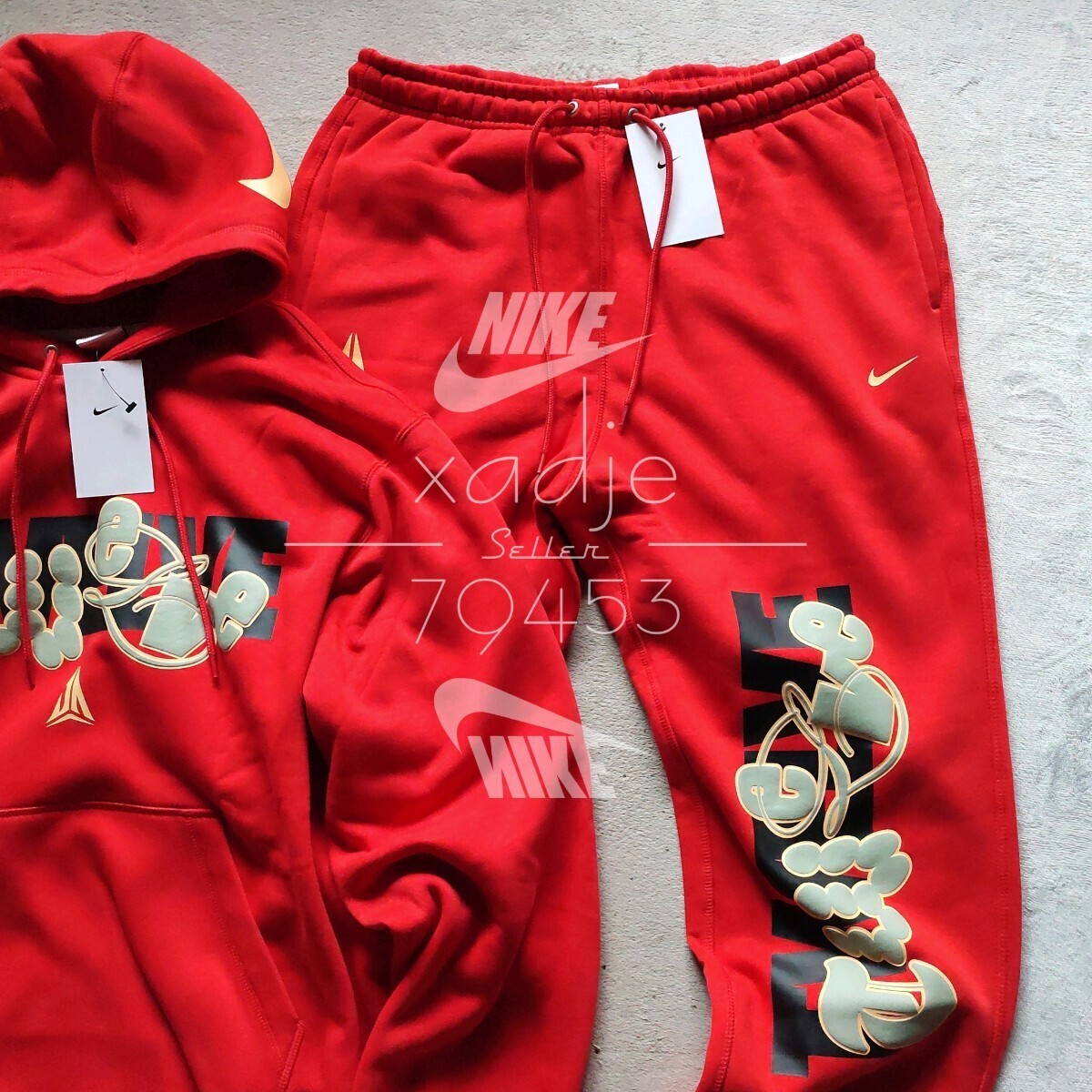 新品 正規品 NIKE ナイキ 上下セット グラフィック プリント スウェット パーカー パンツ セットアップ 定価20020円 赤 レッド 裏起毛 L_画像6