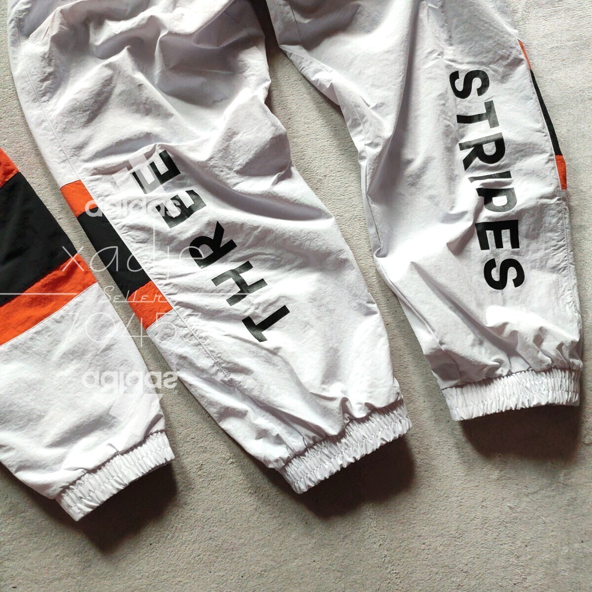 新品 正規品 adidas アディダス 上下セット ナイロン セットアップ 裏地メッシュ付き 薄手 グレー オレンジ 黒 定価18040円 ゆるめ L_画像4