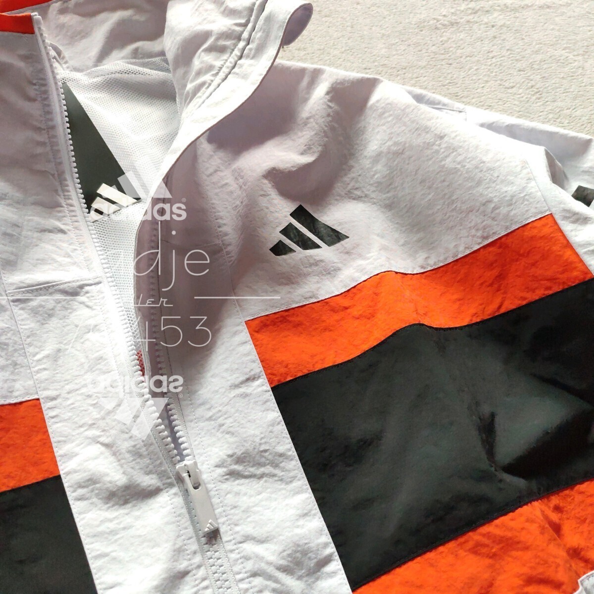 新品 正規品 adidas アディダス 上下セット ナイロン セットアップ 裏地メッシュ付き 薄手 グレー オレンジ 黒 定価18040円 ゆるめ L_画像7