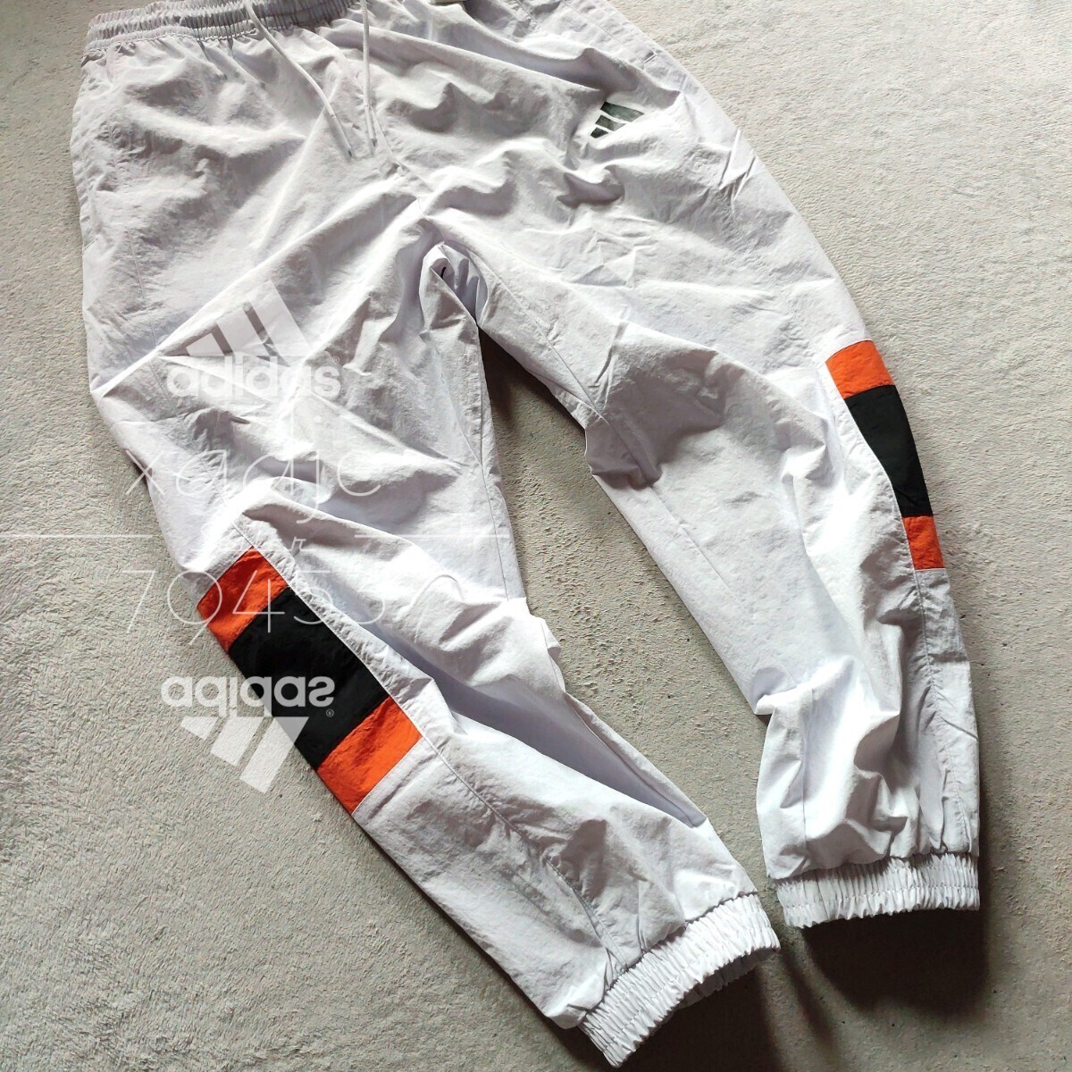 新品 正規品 adidas アディダス 上下セット ナイロン セットアップ 裏地メッシュ付き 薄手 グレー オレンジ 黒 定価18040円 ゆるめ L_画像8