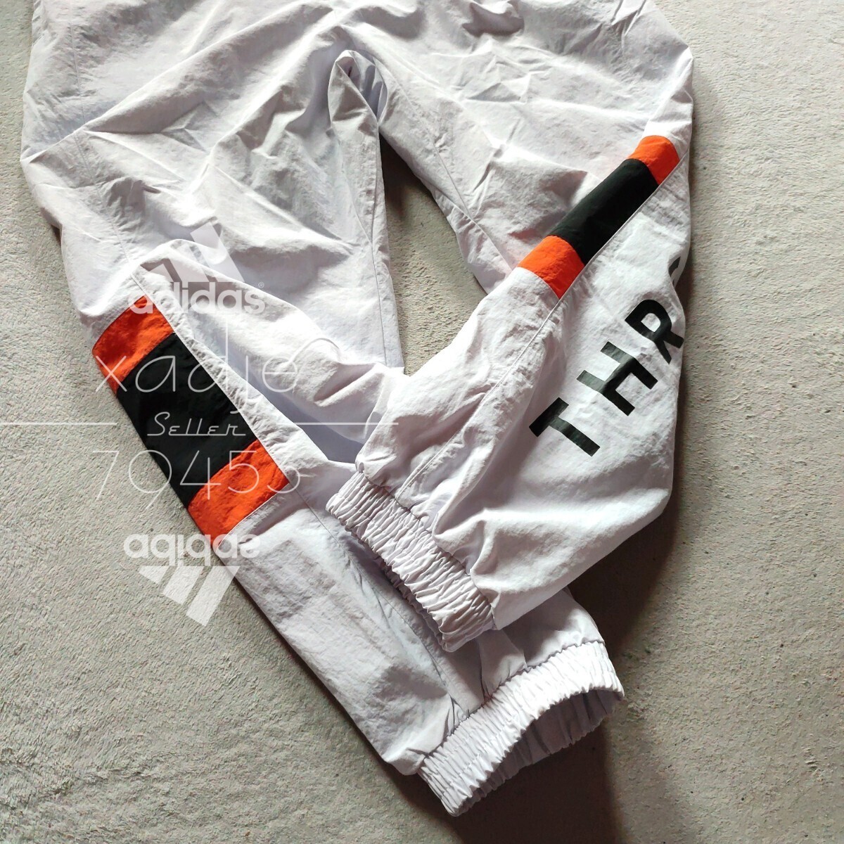 新品 正規品 adidas アディダス 上下セット ナイロン セットアップ 裏地メッシュ付き 薄手 グレー オレンジ 黒 定価18040円 ゆるめ L_画像9