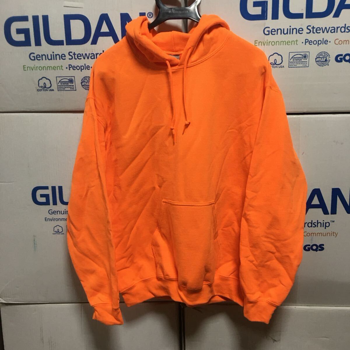 GILDAN セーフティオレンジ XL 蛍光 ネオンオレンジ プルオーバー スウェット パーカー カブリパーカー フーディー ギルダン 無地_画像1