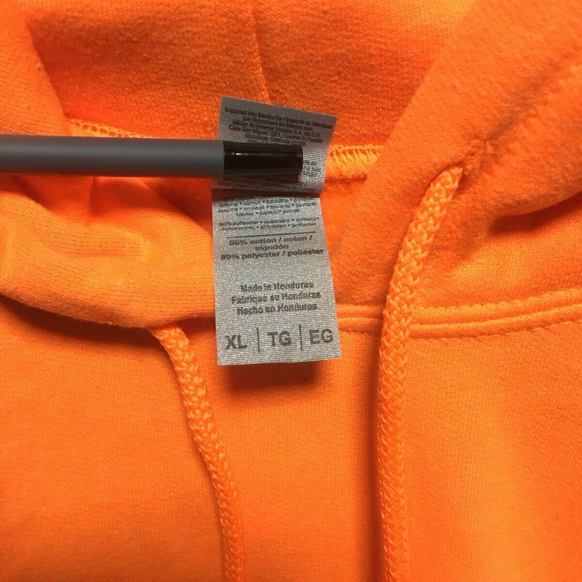 GILDAN セーフティオレンジ XL 蛍光 ネオンオレンジ プルオーバー スウェット パーカー カブリパーカー フーディー ギルダン 無地_画像3