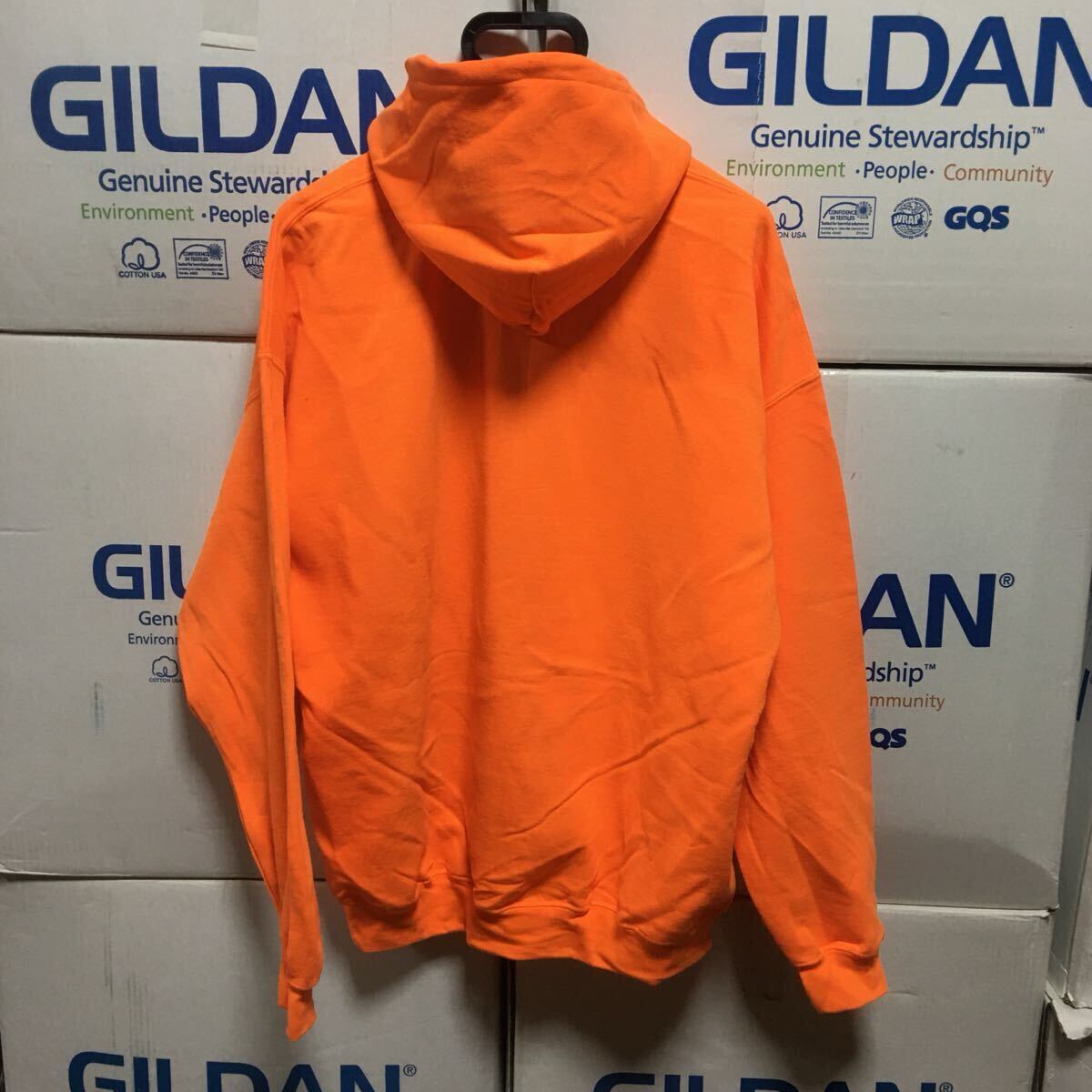 GILDAN セーフティオレンジ XL 蛍光 ネオンオレンジ プルオーバー スウェット パーカー カブリパーカー フーディー ギルダン 無地_画像4
