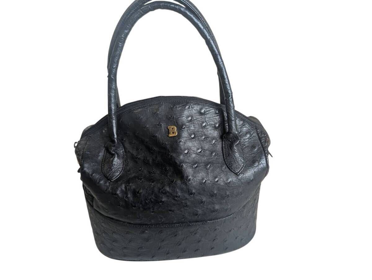 BALLY バリー ハンドバッグ オーストリッチ ブラック 黒 レディース_画像1