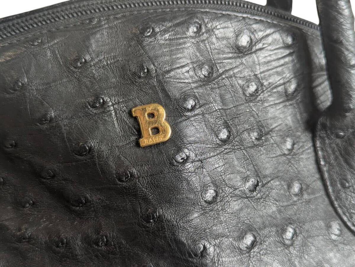 BALLY バリー ハンドバッグ オーストリッチ ブラック 黒 レディース_画像2