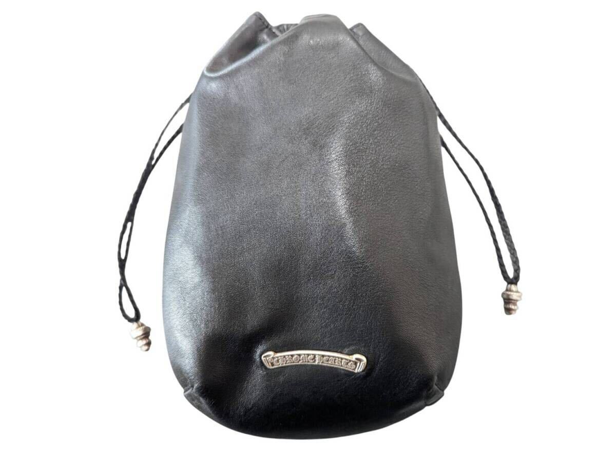 CHROME HEARTS クロムハーツ DRW STRNG SACK CRS PATCH ドローストリング サックレザー 巾着ハンドバッグ ブラック_画像1