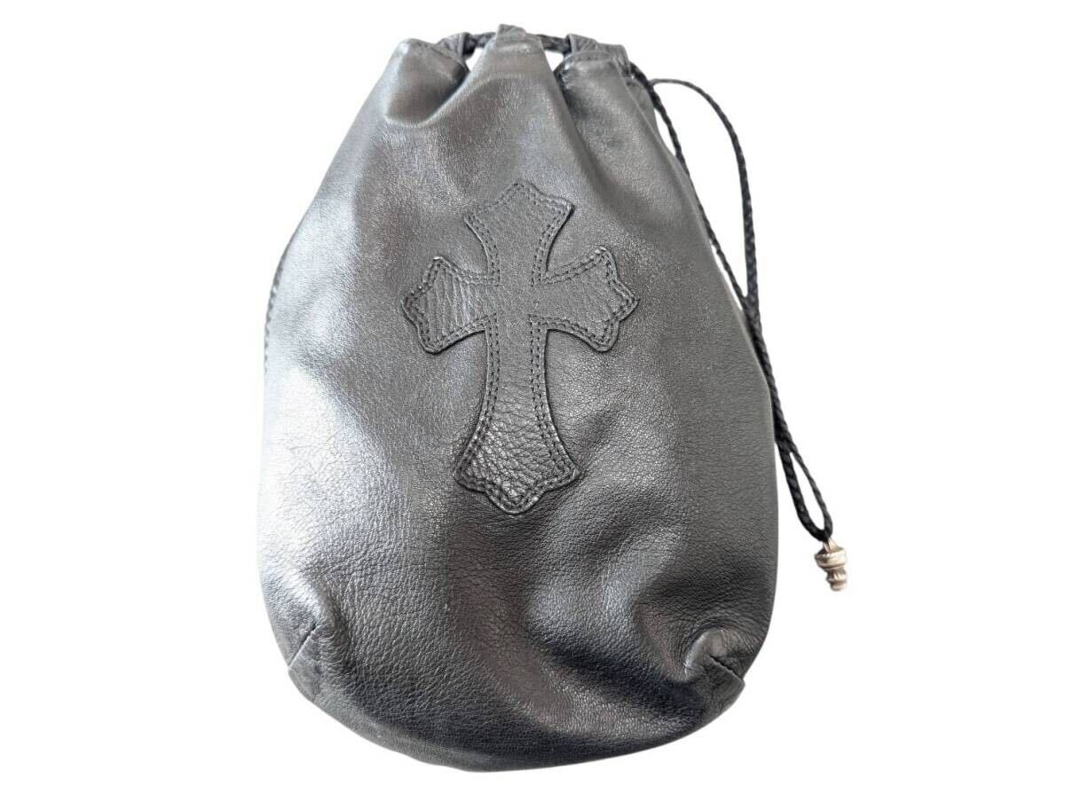 CHROME HEARTS クロムハーツ DRW STRNG SACK CRS PATCH ドローストリング サックレザー 巾着ハンドバッグ ブラック_画像2